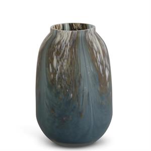 Blue Cream & Brown Speckled Swirled Glass Vase