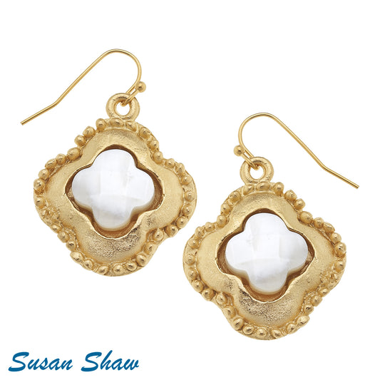 Handcast Gold Clover with Genuine Mother of Pearl Earrings