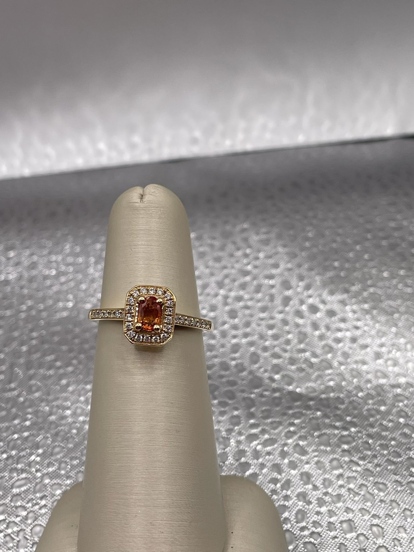 14K Yellow Gold Orange Sapphire & Diamond Ring