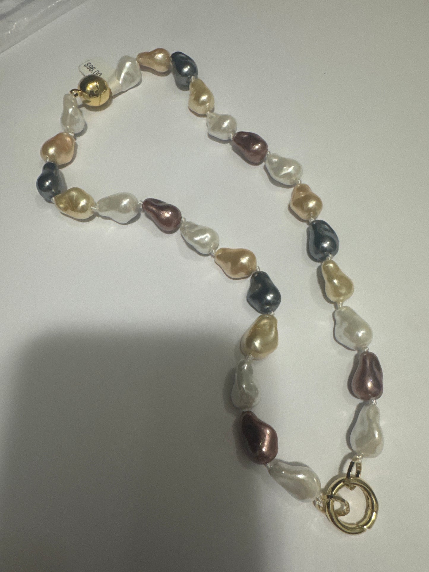 Tri-color Baroque Pearl Necklace
