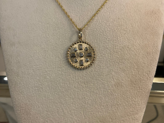14K Gold Diamond Disk Pendant