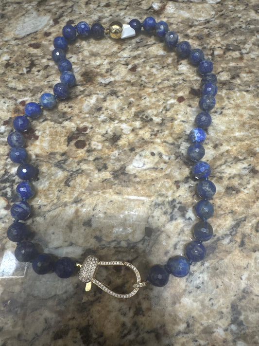 Blue Lapis Beads with CZ studded clasp
