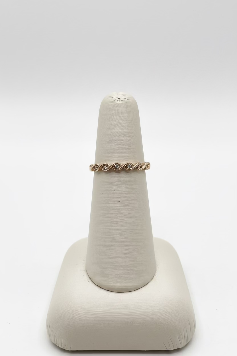 10K Yellow Gold Braided Diamond Stackable Band Ring — 0.04 ctw