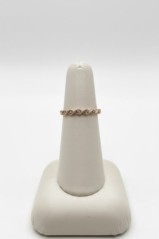 10K Yellow Gold Braided Diamond Stackable Band Ring — 0.04 ctw