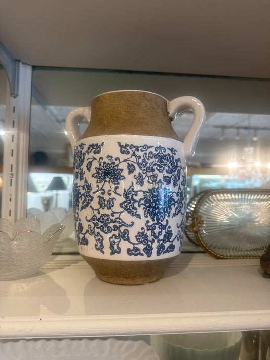 Blue and white vase with handles