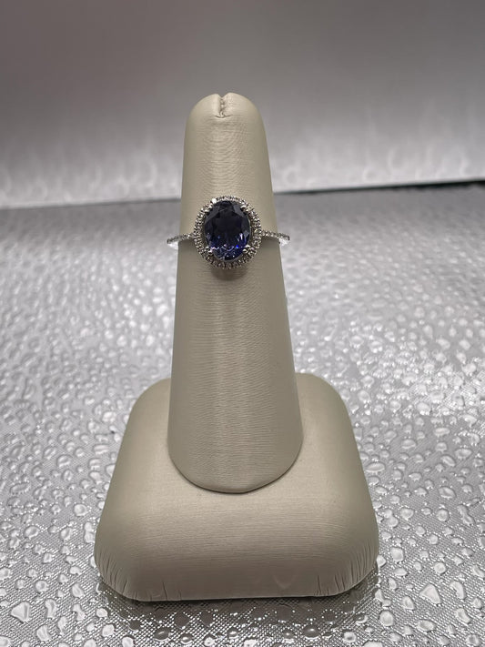14K White Gold Iolite and Diamond Ring