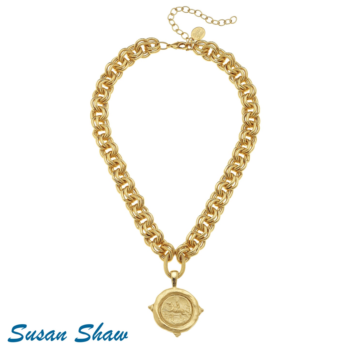 Handcast Gold "Equestrian" Intaglio Necklace.
