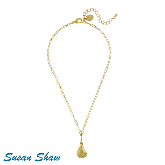 Gold Oyster Shell on Paperclip Chain Necklace