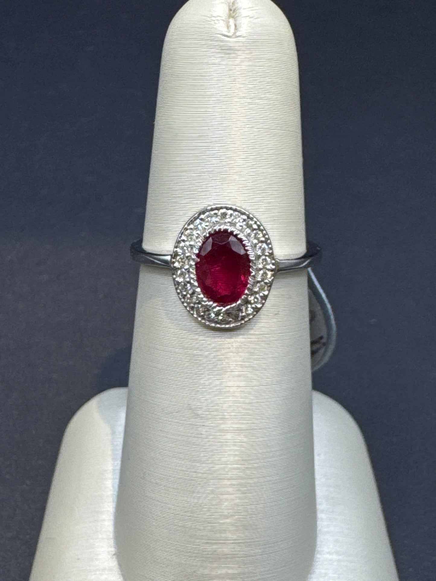 0.98 Carat Ruby & Diamond Ring in 14k White Gold