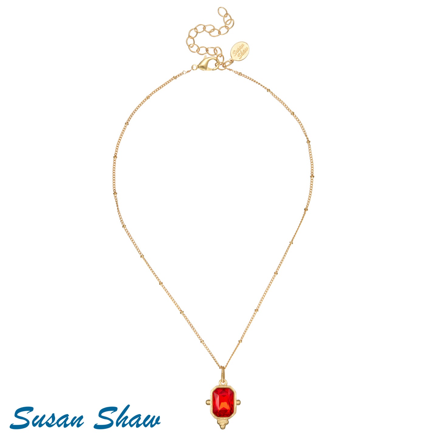 Handcast Gold Red Rectangle Crystal Dainty Chain Necklace