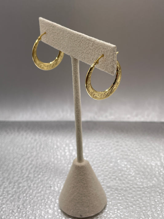 14k Round Flat Hoop earrings with design