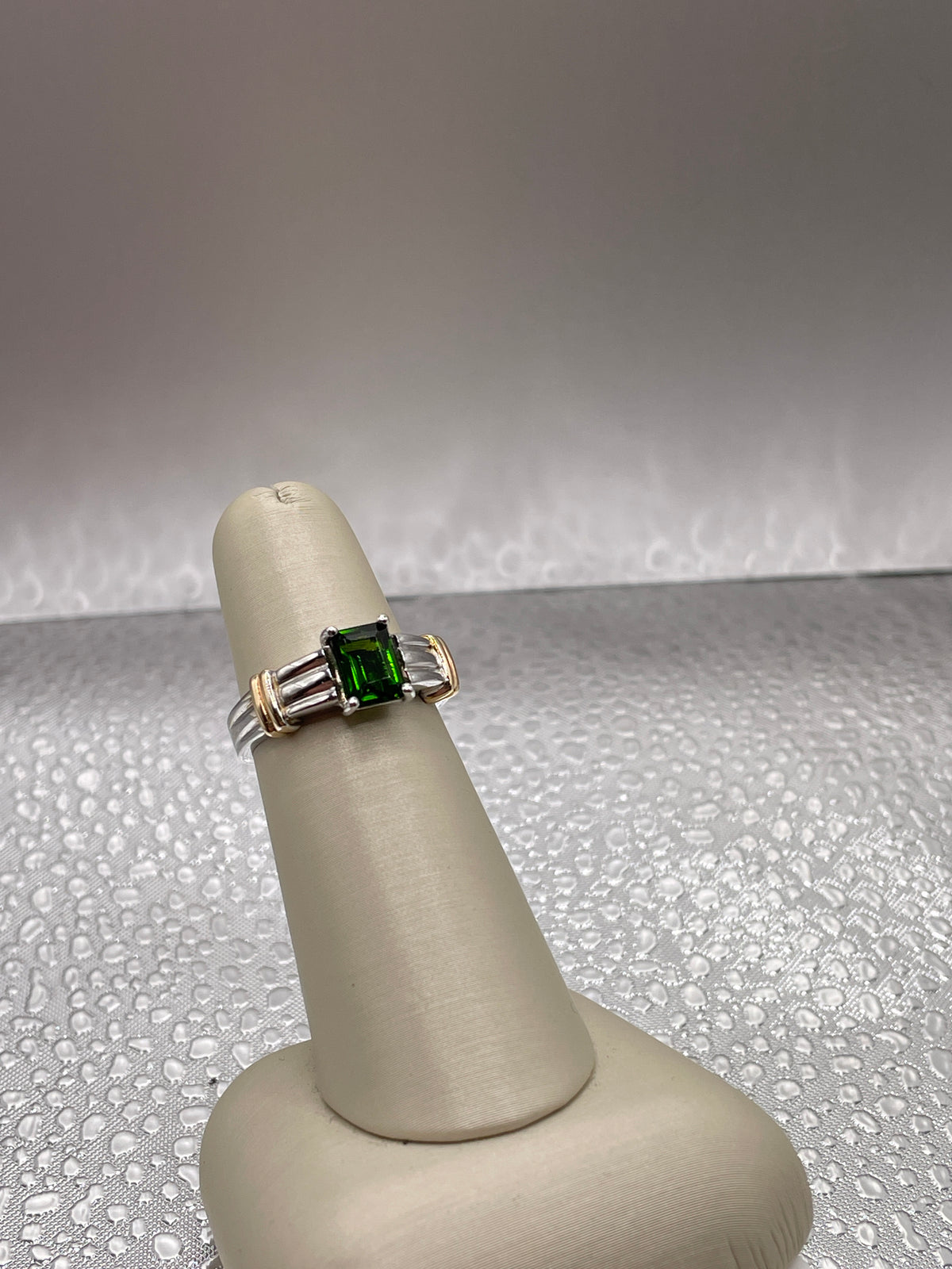 14k two tone Gold and Deep Green Tourmaline Ring