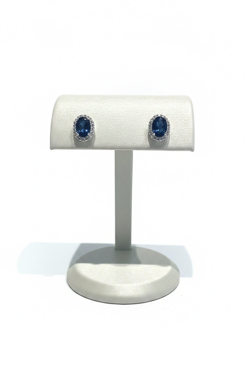 Oval Sapphire Studs w/ Diamond Halo