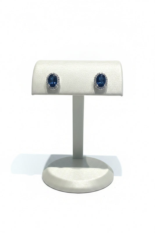Oval Sapphire Studs w/ Diamond Halo