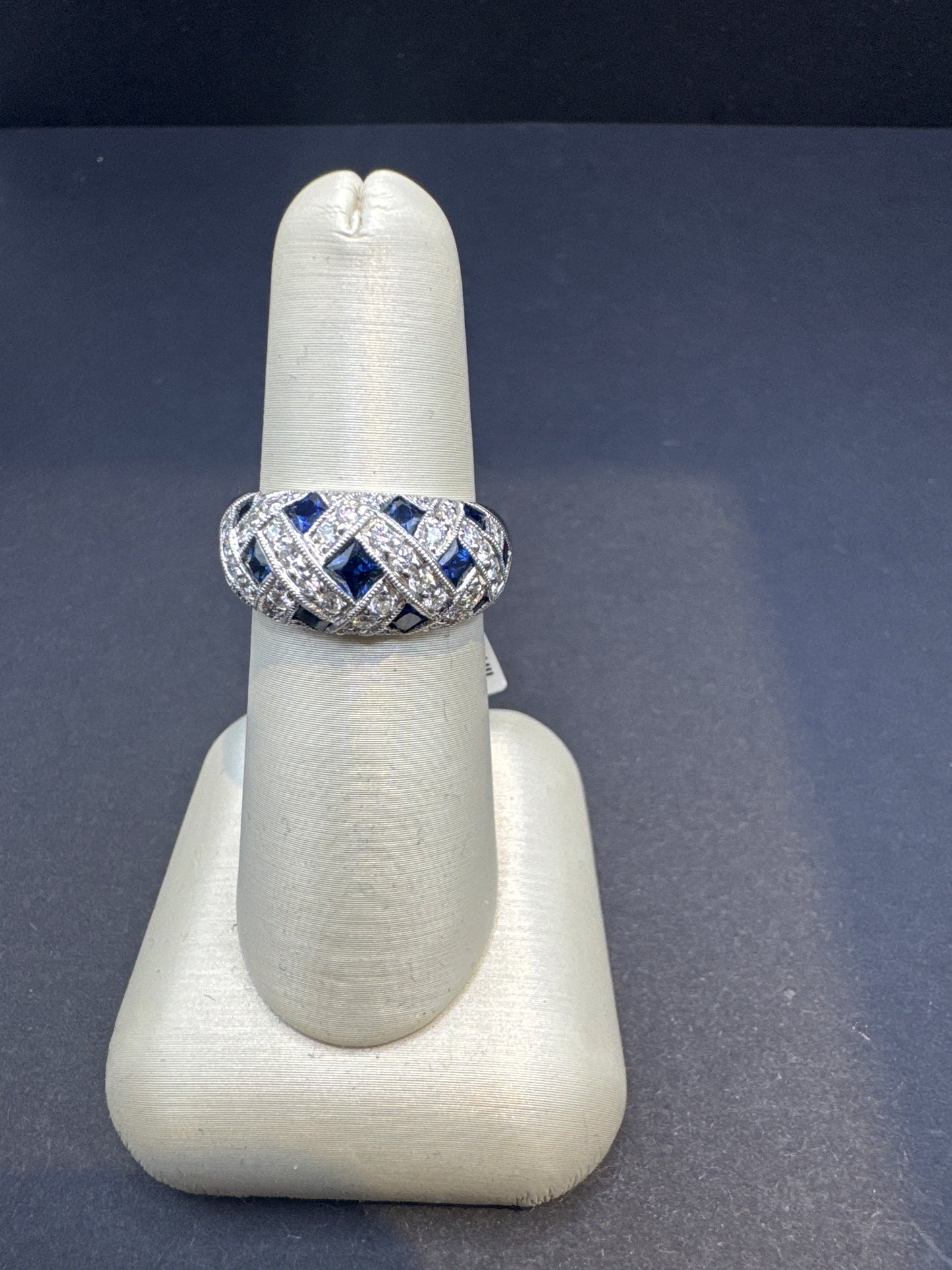 Princess Cut Sapphire Dome Band in 14k White Gold | 1.89 TGW Statement Ring