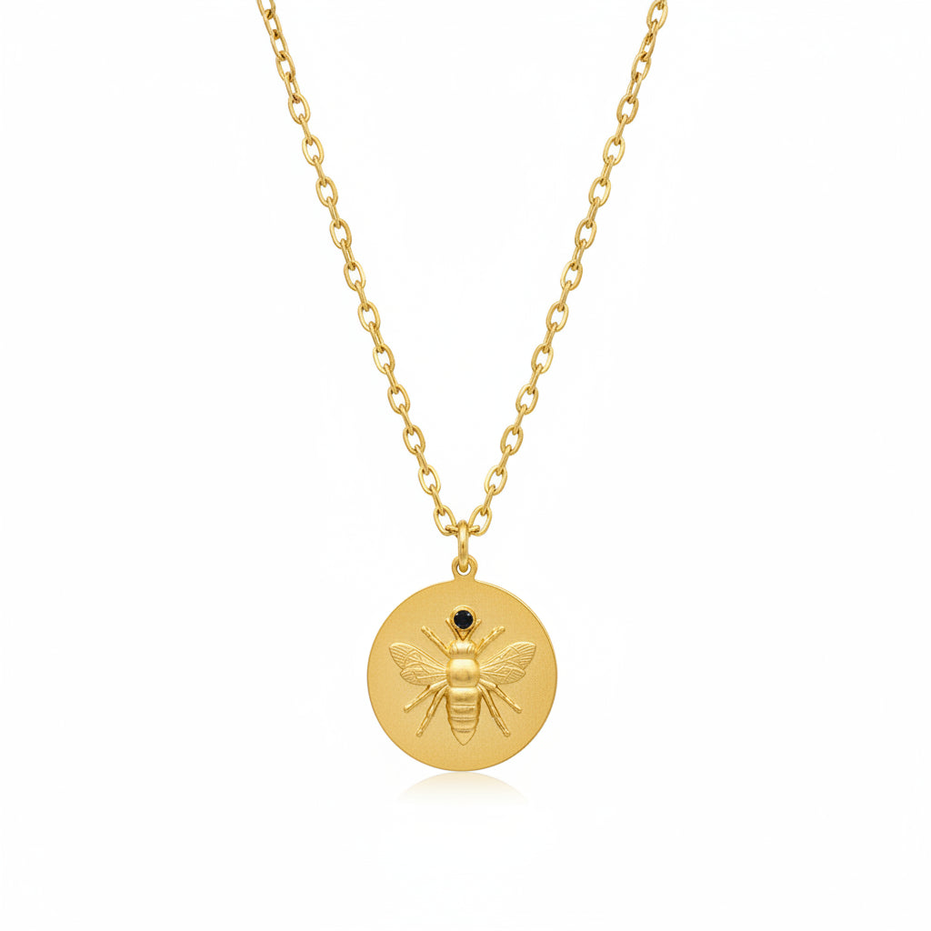 Golden Bee Necklace with Black Diamond Accent