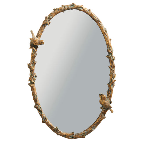 28" BIRD ON BRANCH OVAL WALL MIRROR