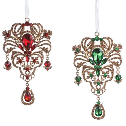 Red and Green Brooch Drop Ornament