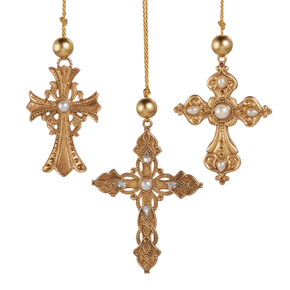 Gold Cross Ornament with Pearl