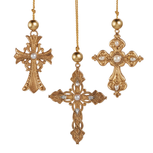 Gold Cross Ornament with Pearl