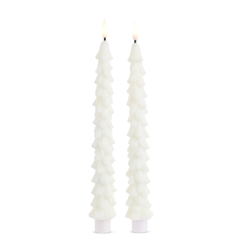 Glittered White Tree Taper Candles