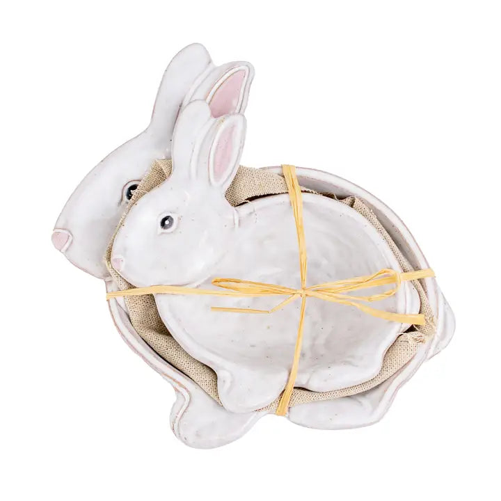 Callie Bunny Nesting Dishes White/Lightpink 7", 5.5" Set of 2