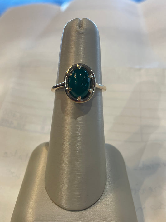 14k Gold and Cabochon natural Emerald Ring
