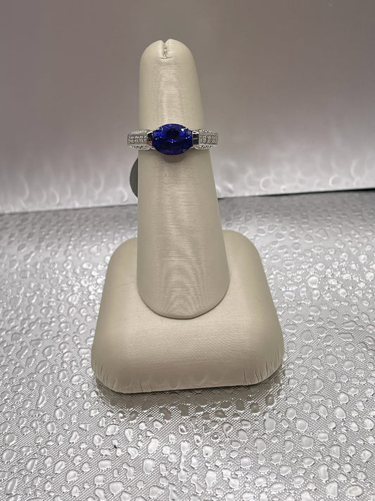1.68 Oval Tanzanite and Diamond Ring