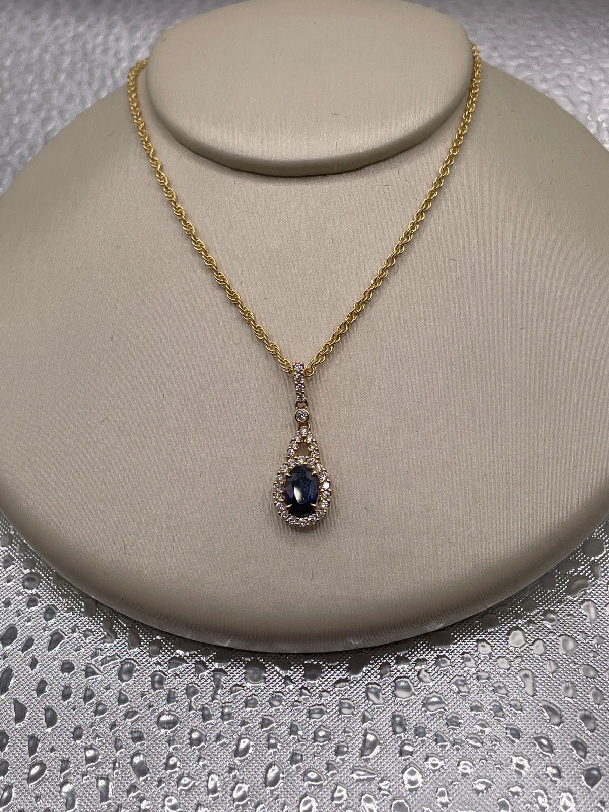 14k Yellow Gold Blue Sapphire and Diamond Pendant