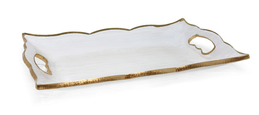 Rectangular Glass Tray with Handles and Gold Rim