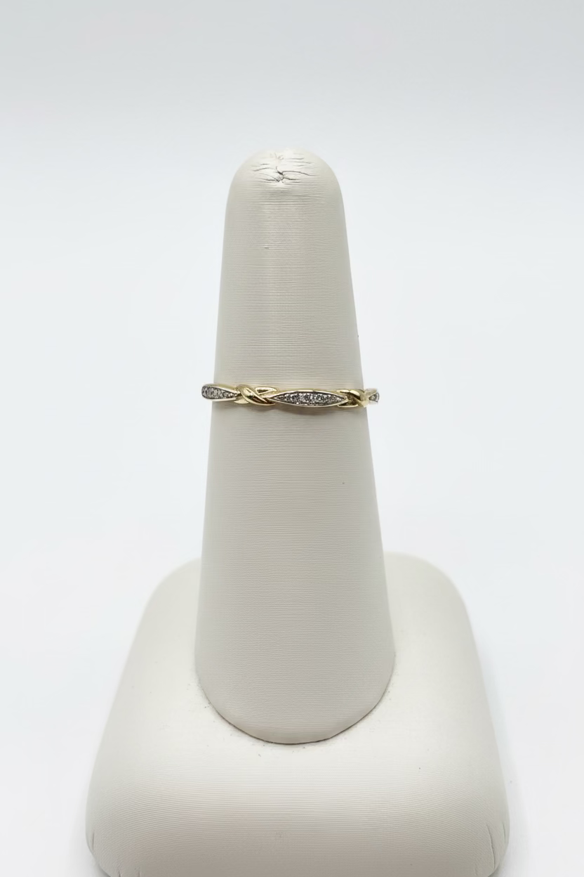 10K Yellow Gold Diamond Twist Stackable Band Ring — 0.06 ctw