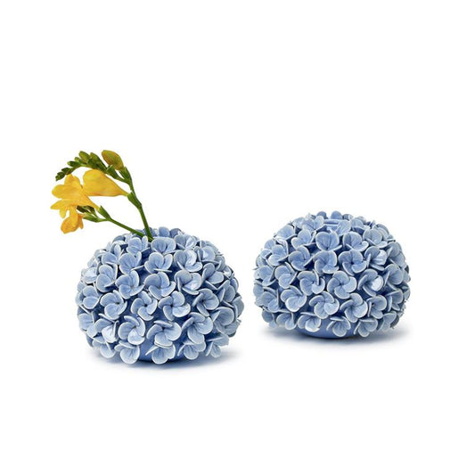 Blue Hydrangea Flower Bud Vases / Taper Candleholders