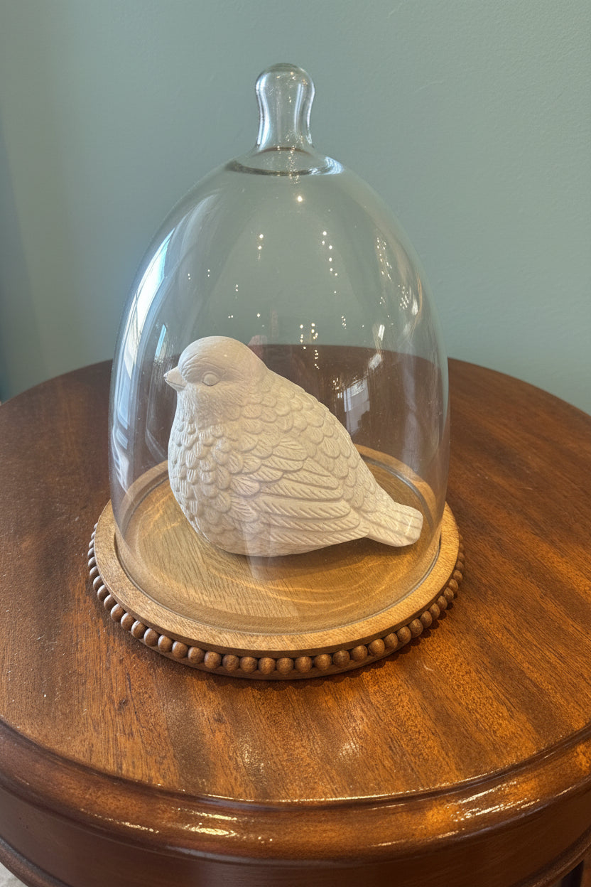 Beaded Wooden Glass Cloche