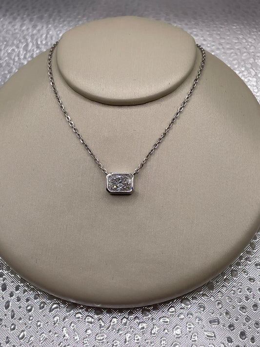 14k white Gold and Radiant Cut Diamond Necklace