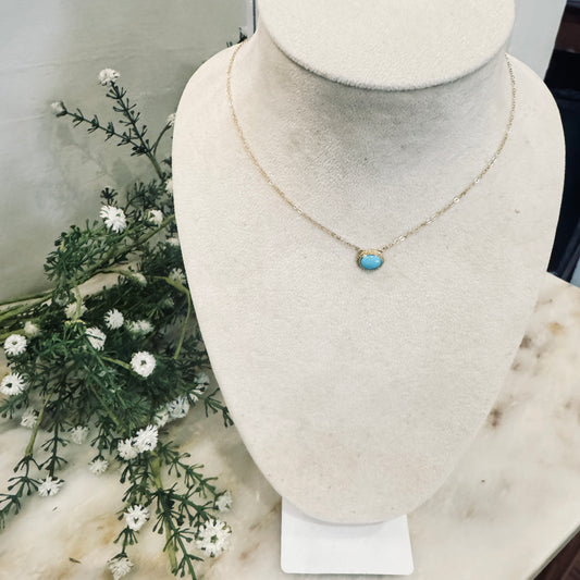 14K Gold Cabochon Turquoise Necklace