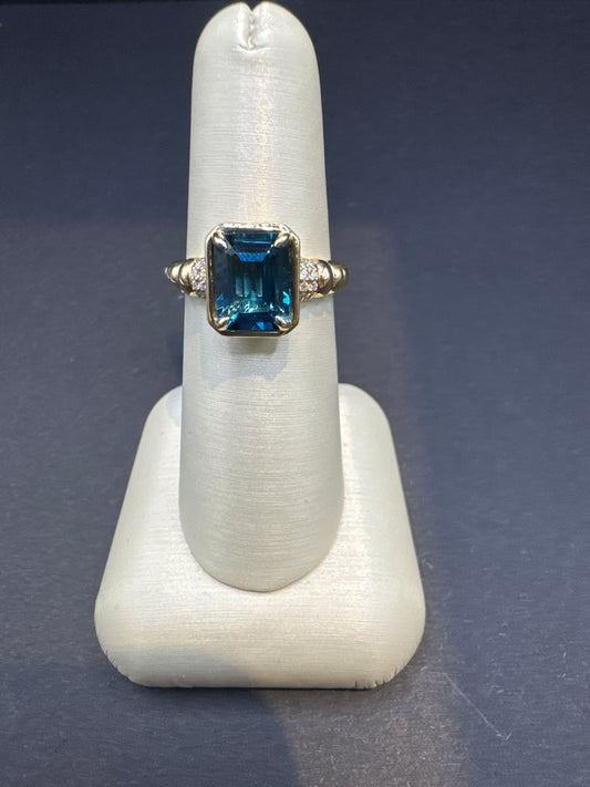 2.78 Carat London Blue Topaz & Diamond Ring in 14k Gold | Deep Blue Statement Piece