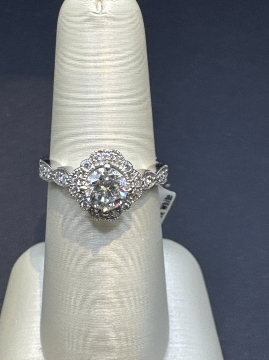 Diamond Engagement Ring, 1 CTW | 14k White Gold Halo