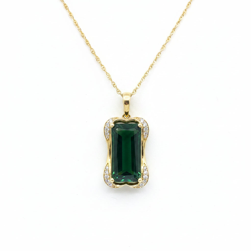 14K Diamond and Green Tourmaline Pendant