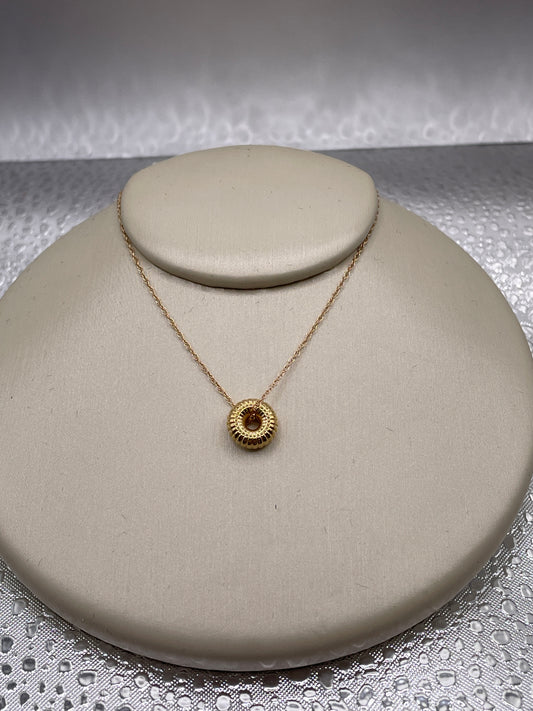 14k Gold Ribbed Rondelle Necklace