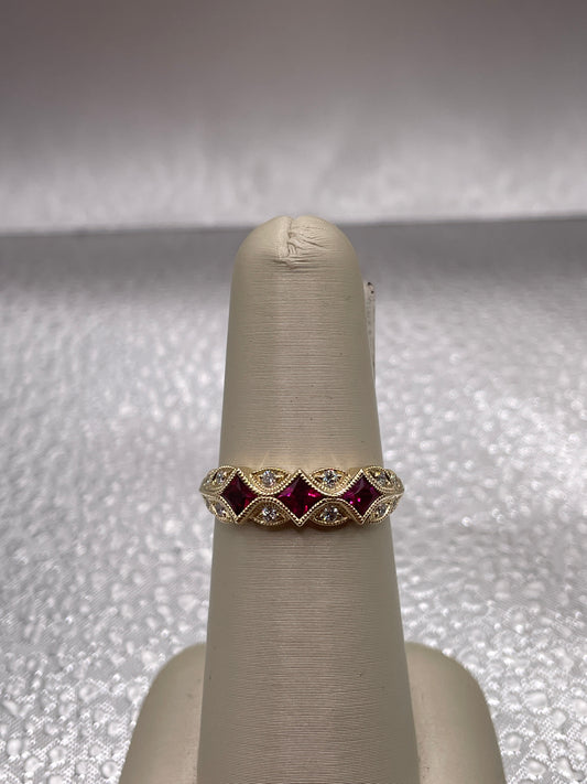 14k Yellow Gold Ruby and Diamond Band Ring