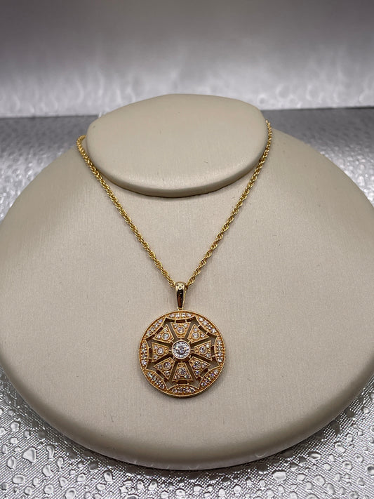 14k Yellow Gold and Diamond Pendant Necklace