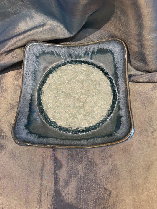 Dock6 7" Lakeshore Grey Wonton Dish with Crackle Glass