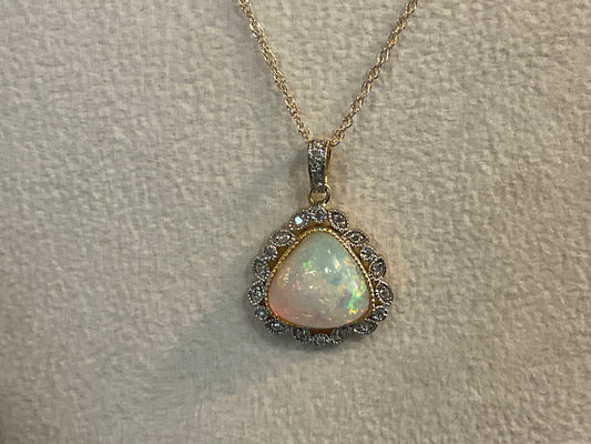 14 K Gold Opal and Diamond Necklace