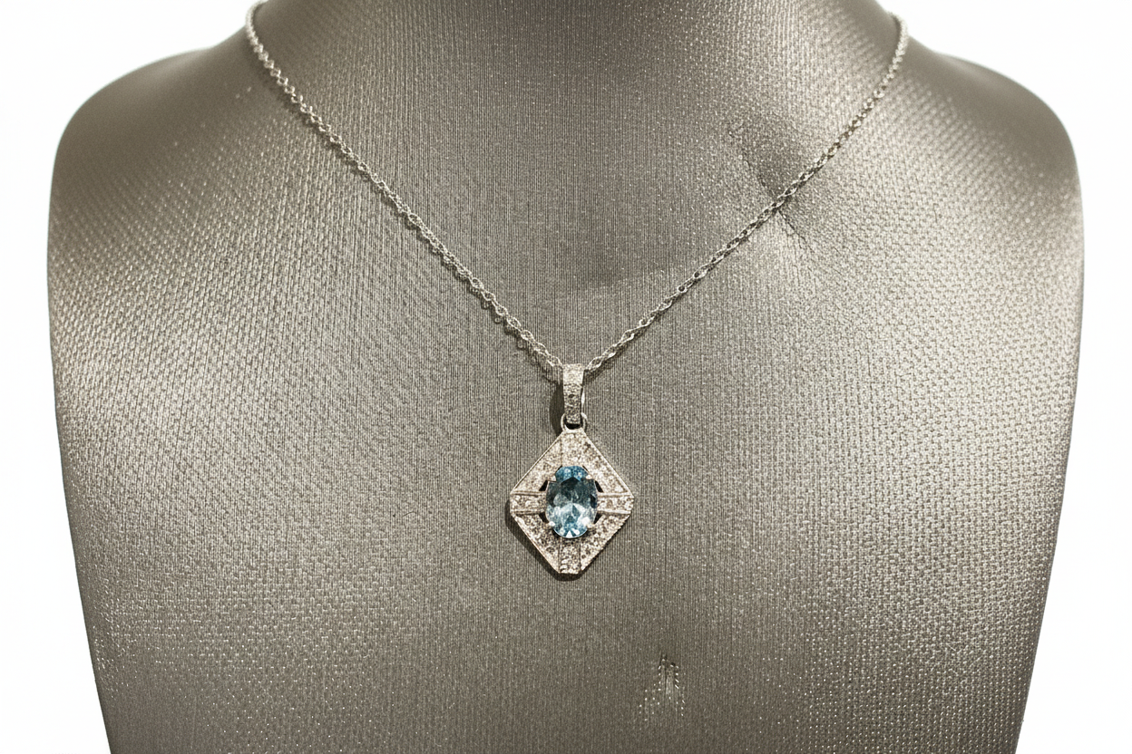 Sky Blue Topaz and Diamond Vintage Necklace