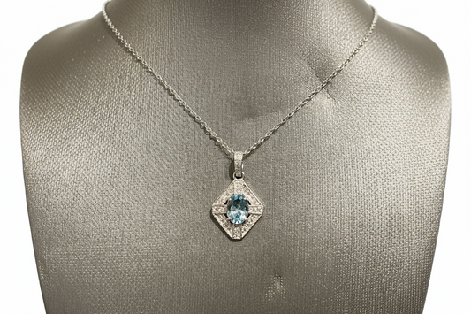 Sky Blue Topaz and Diamond Vintage Necklace
