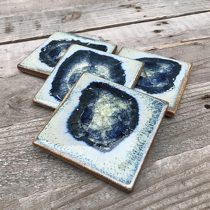 Dock 6 Pottery Crackled Glass Geode Coaster, Set of 4