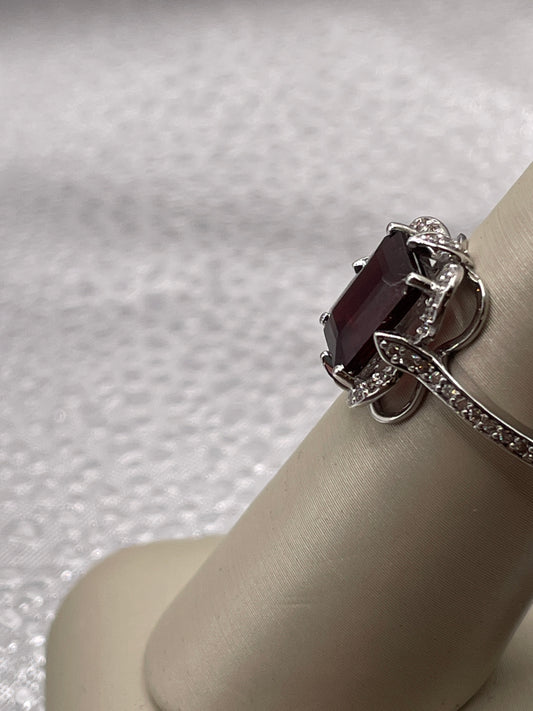 14k white Gold Garnet and Diamond Ring