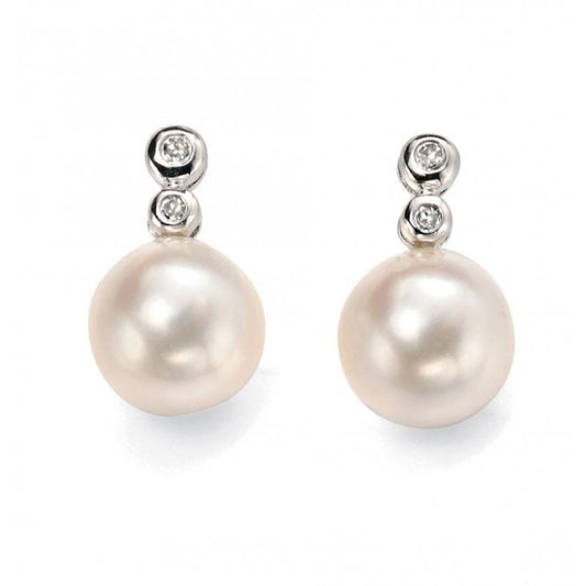 Diamond and Freshwater Pearl Drop Earrings