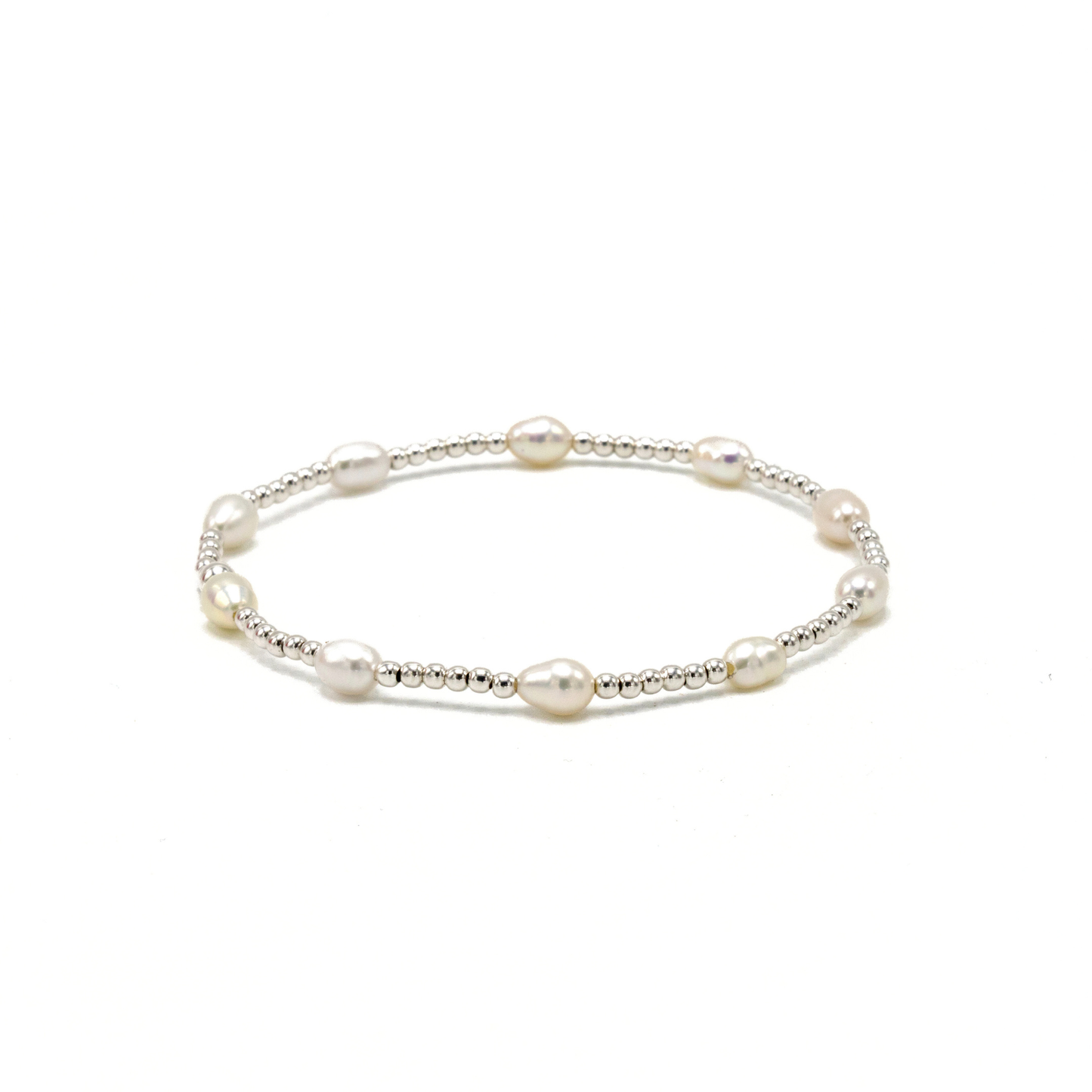 Petite Patterned Rice Pearl Bracelet with Sterling Silver Beads