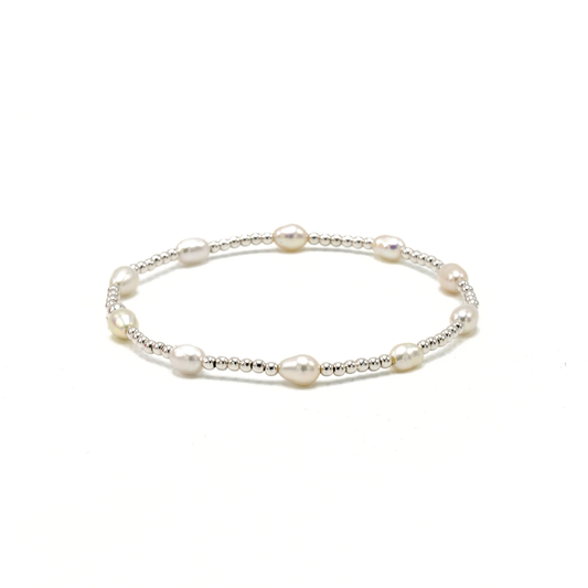 Petite Patterned Rice Pearl Bracelet with Sterling Silver Beads